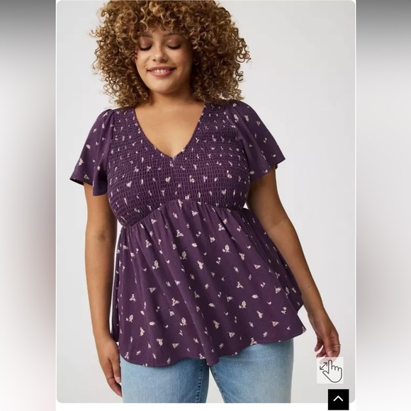 torrid Tops - Torrid Cherished Ditsy Floral Magnetite Purple Smocked Babydoll Plus Size 4X NWT